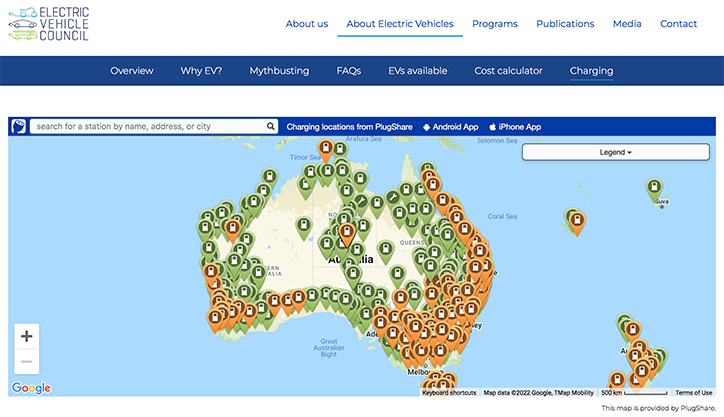 EV charging map from PlugShare
