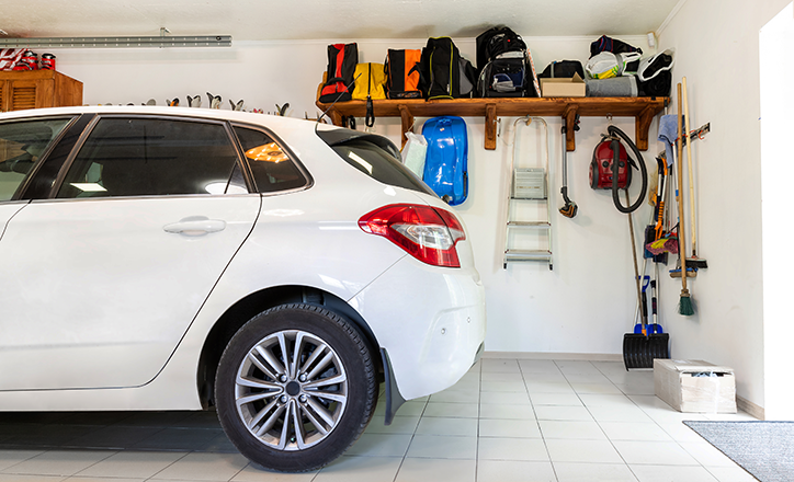 Car parked securely in garage